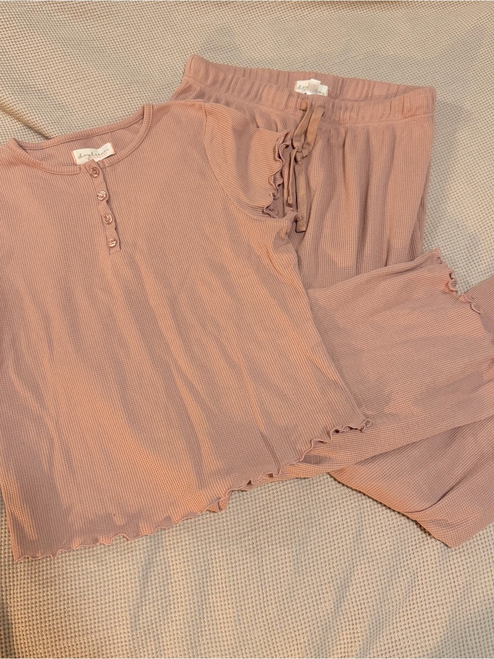 Ribbed Pajama Set in Dusty Rose - Women's Lounge Top & Pants